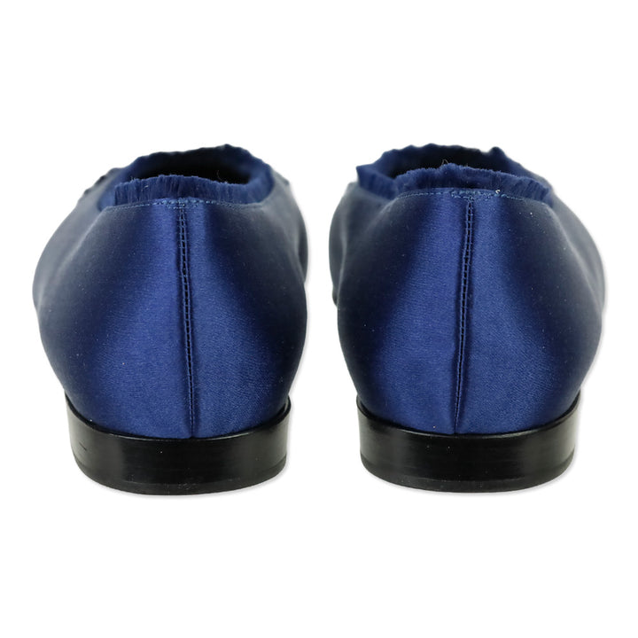 Stuart Weitzman Captain Blue Satin Fur Trim Ballet Flats