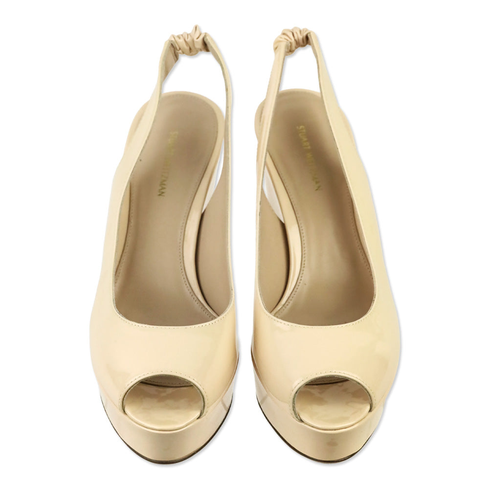 Stuart Weitzman Cashew Gloss Hampton Slingback Wedge Pump