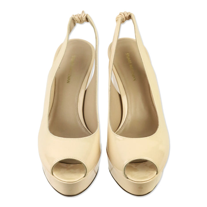 Stuart Weitzman Cashew Gloss Hampton Slingback Wedge Pump