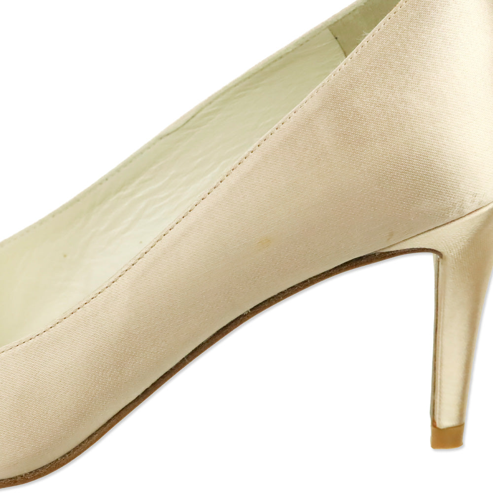 Stuart Weitzman Champagne Satin Crystal Mesh Stripe Pump