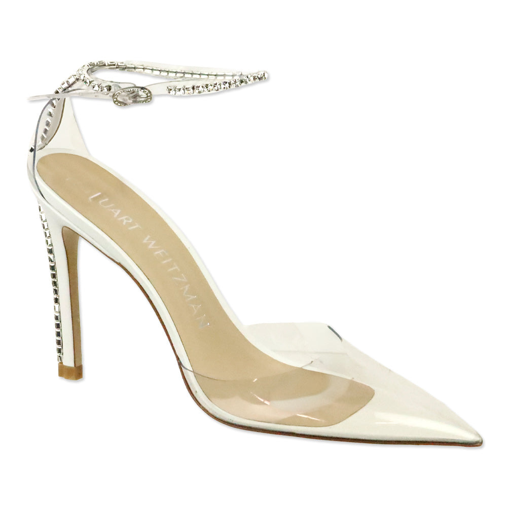 Stuart Weitzman Clear PVC/White Calf Stuart Glam 100 Strap Pumps