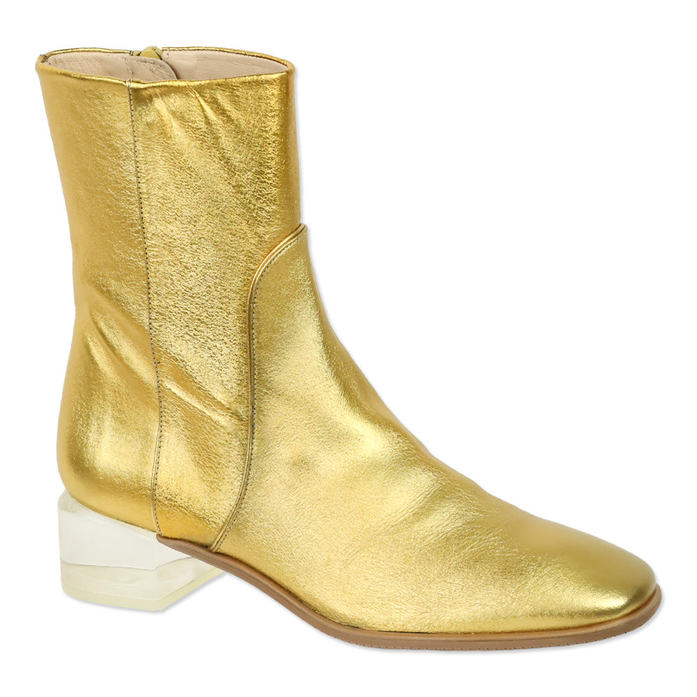 Stuart Weitzman Clodette Gold Lame Nappa Leather Calf Boot
