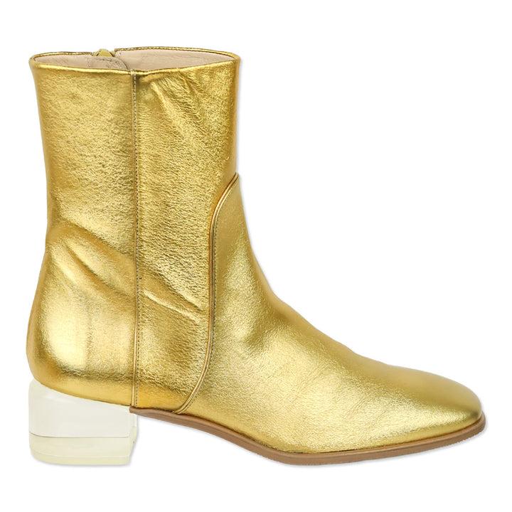 Stuart Weitzman Clodette Gold Lame Nappa Leather Calf Boot