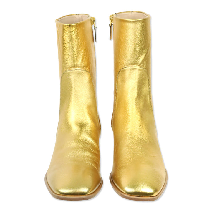 Stuart Weitzman Clodette Gold Lame Nappa Leather Calf Boot