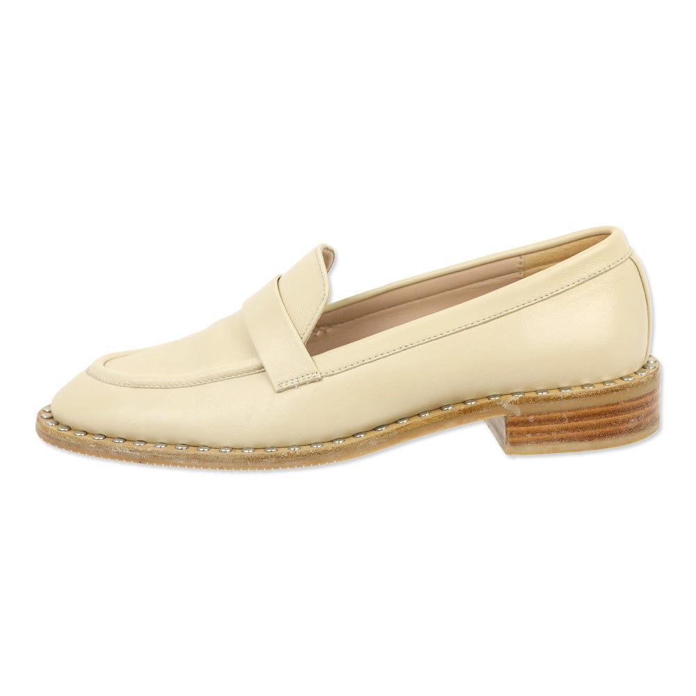 Stuart Weitzman Cream Leather Palmer Studded Loafer