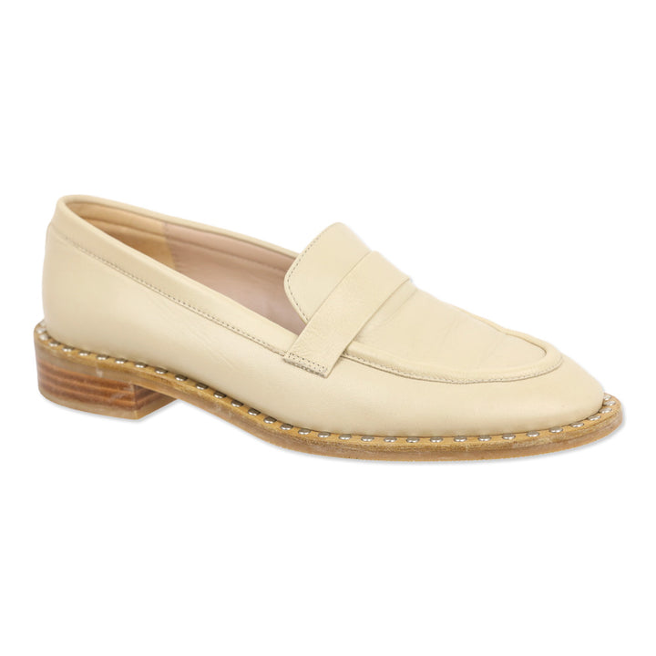 Stuart Weitzman Cream Leather Palmer Studded Loafer