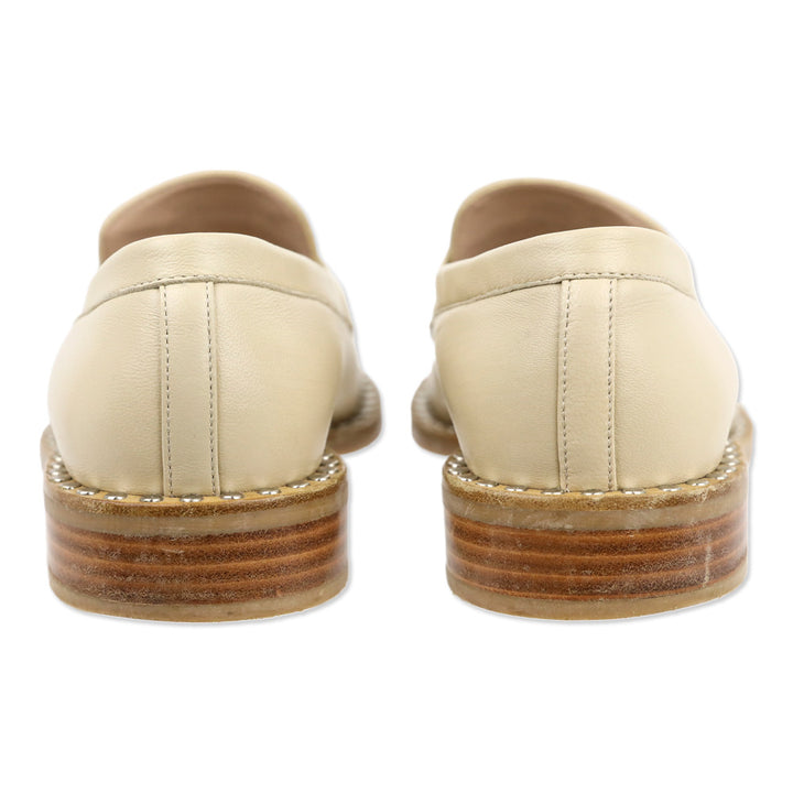Stuart Weitzman Cream Leather Palmer Studded Loafer