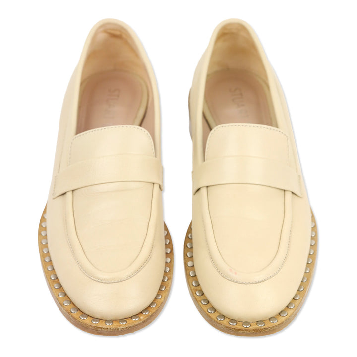 Stuart Weitzman Cream Leather Palmer Studded Loafer