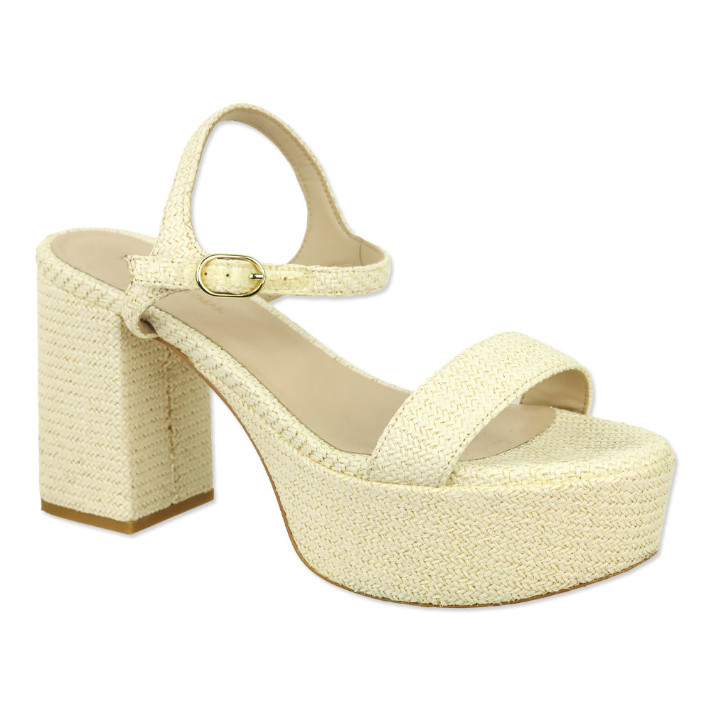 Stuart Weitzman Cream Woven Raffia Dancer Ankle-Strap Platform Sandal
