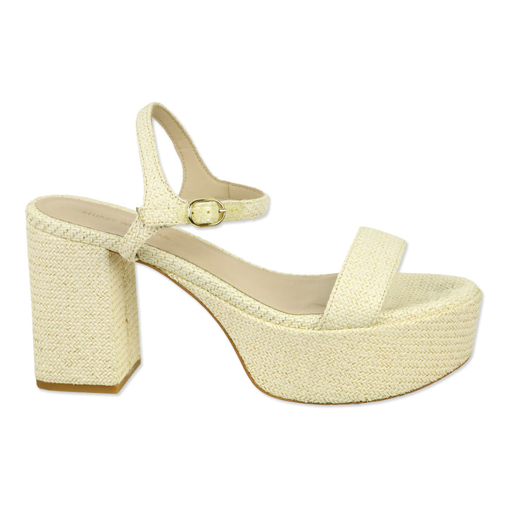 Stuart Weitzman Cream Woven Raffia Dancer Ankle-Strap Platform Sandal