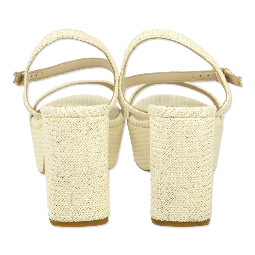Stuart Weitzman Cream Woven Raffia Dancer Ankle-Strap Platform Sandal