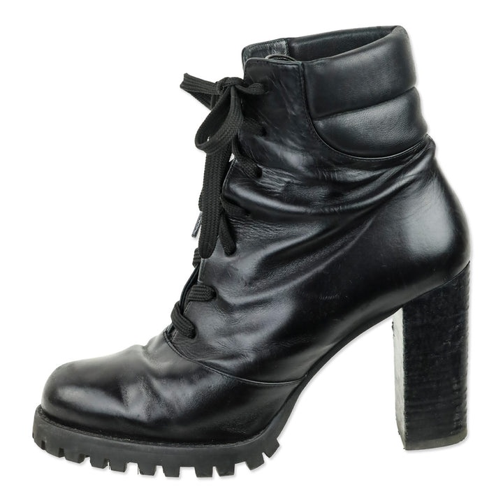 Stuart Weitzman Cyler Black Leather Heeled Combat Boot
