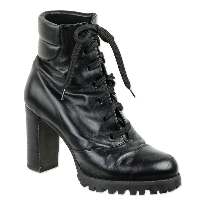 Stuart Weitzman Cyler Black Leather Heeled Combat Boot