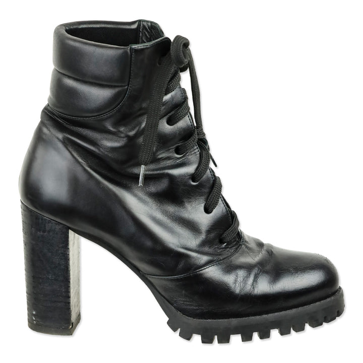 Stuart Weitzman Cyler Black Leather Heeled Combat Boot
