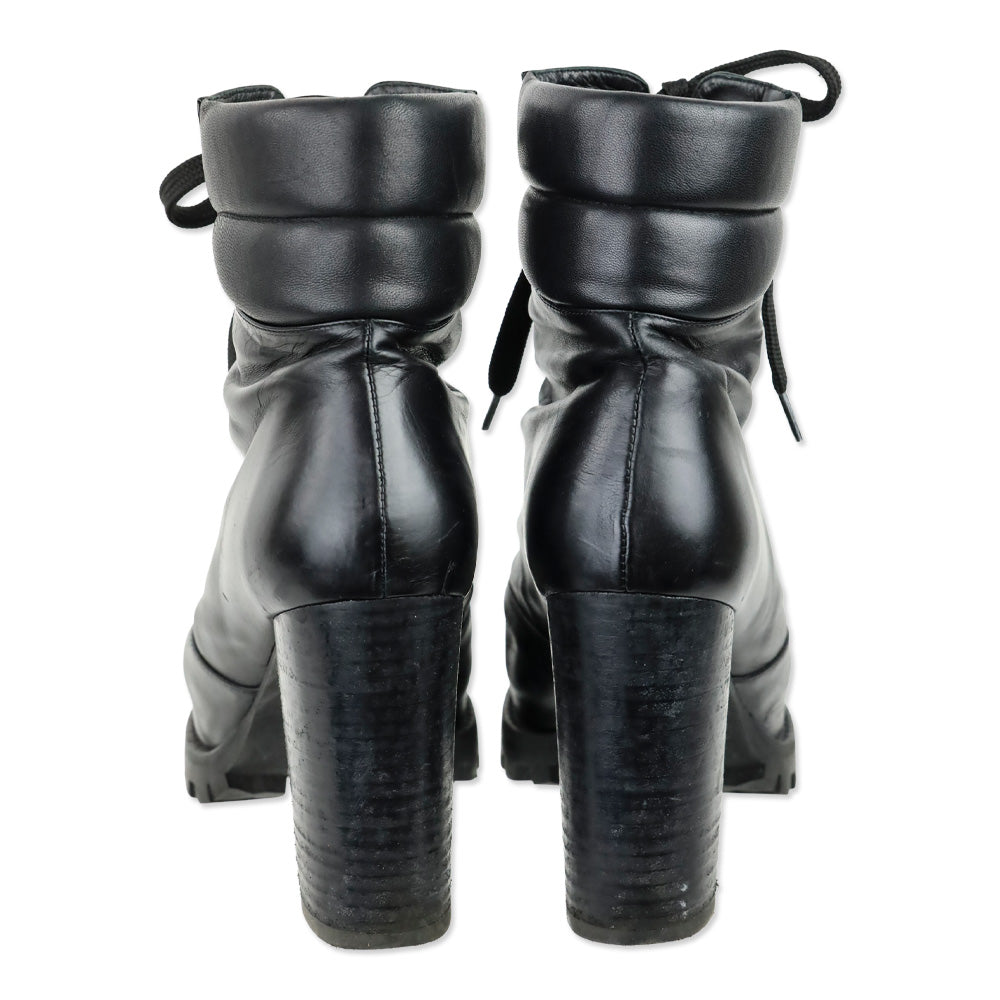 Stuart Weitzman Cyler Black Leather Heeled Combat Boot