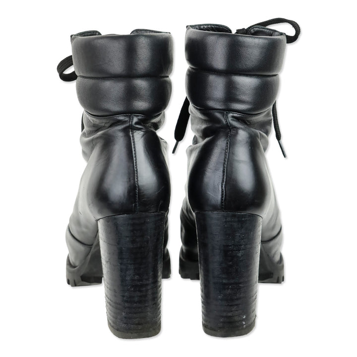 Stuart Weitzman Cyler Black Leather Heeled Combat Boot