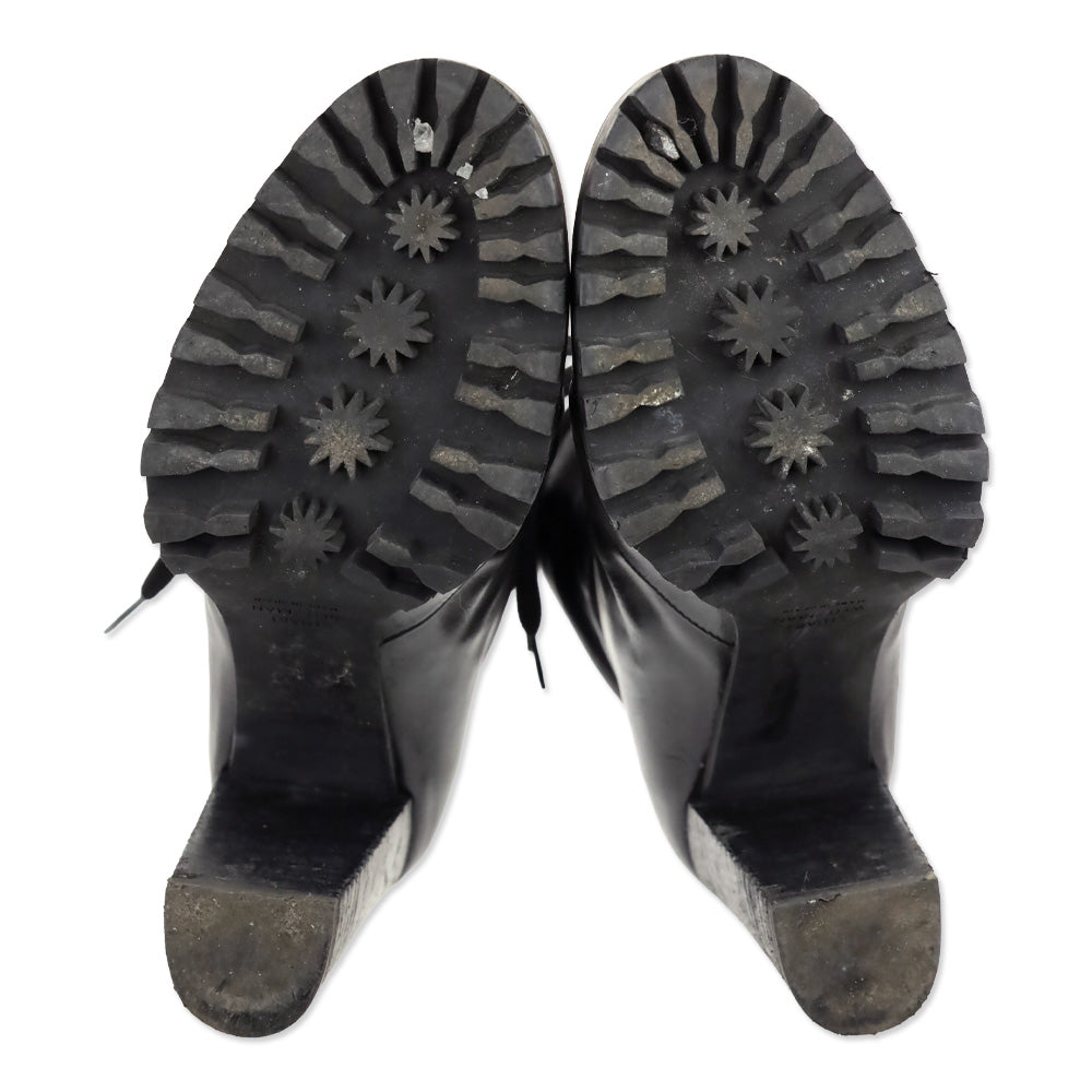 Stuart Weitzman Cyler Black Leather Heeled Combat Boot