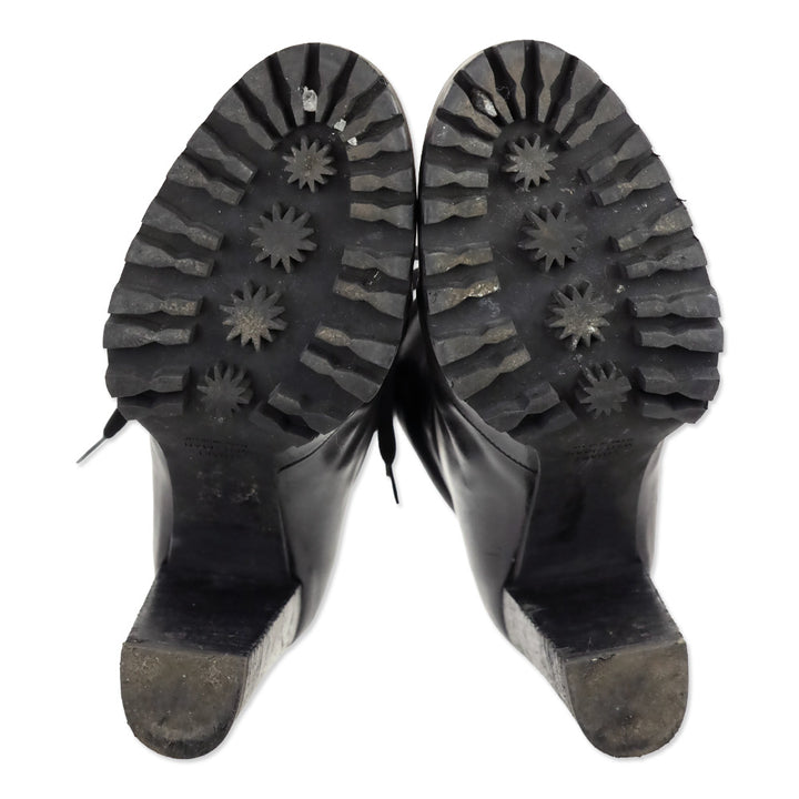 Stuart Weitzman Cyler Black Leather Heeled Combat Boot