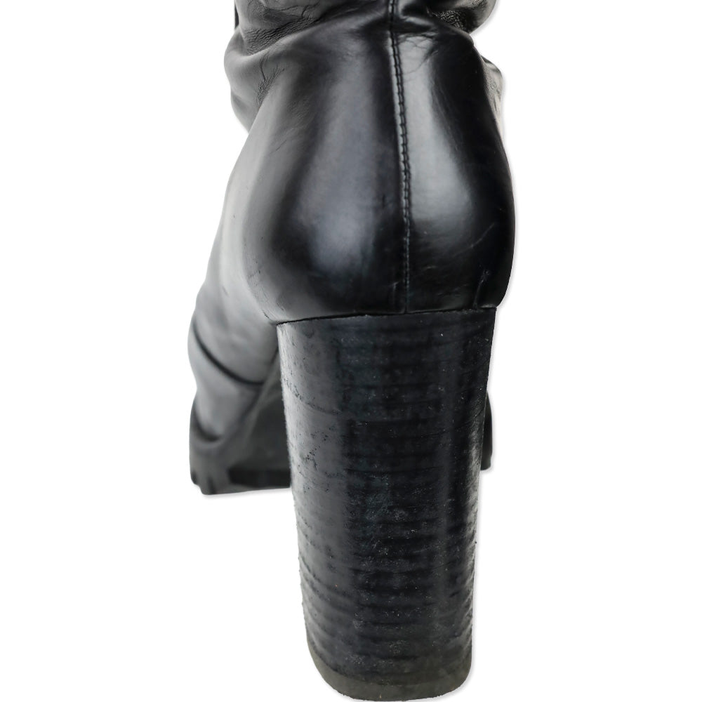 Stuart Weitzman Cyler Black Leather Heeled Combat Boot