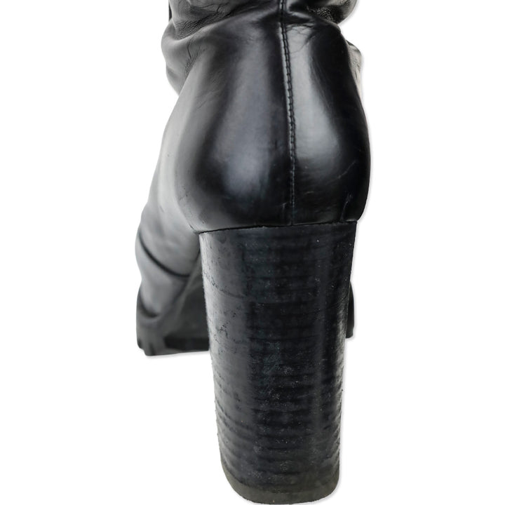 Stuart Weitzman Cyler Black Leather Heeled Combat Boot