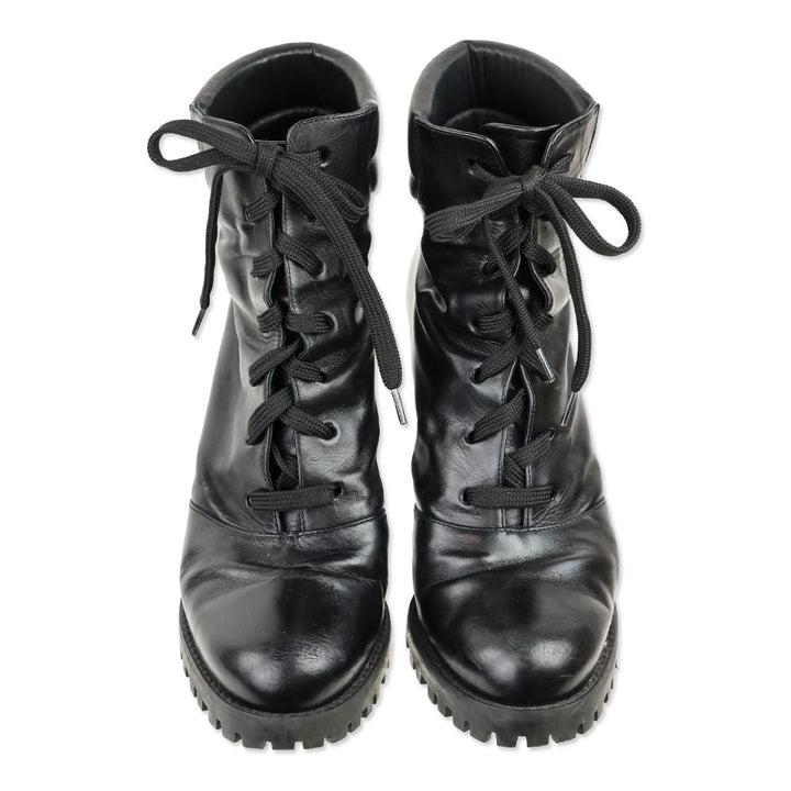 Stuart Weitzman Cyler Black Leather Heeled Combat Boot