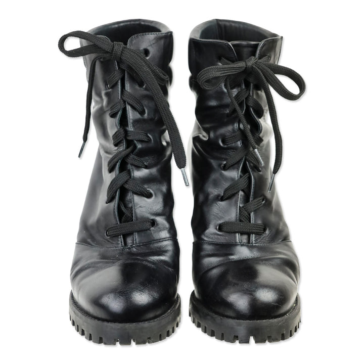 Stuart Weitzman Cyler Black Leather Heeled Combat Boot