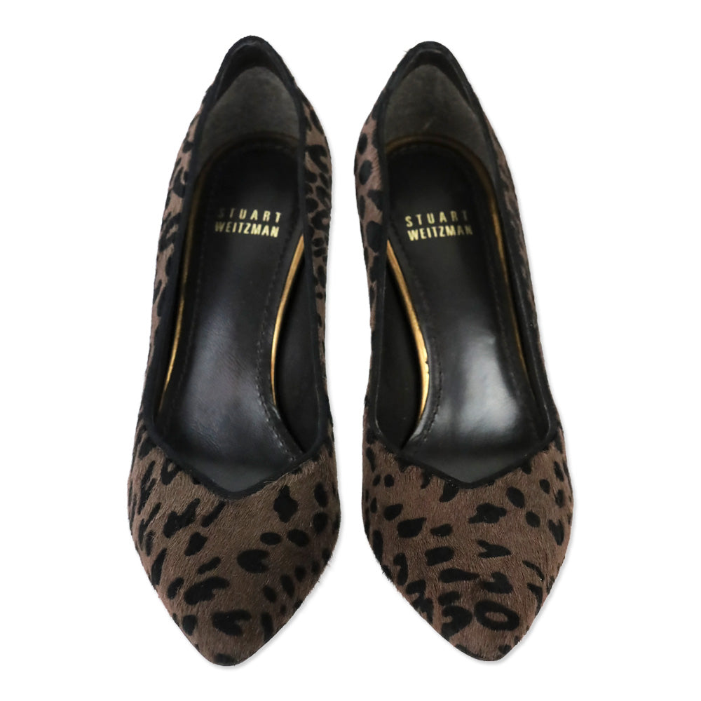 Stuart Weitzman Dark Brown Leopard Print Calf Hair Pumps
