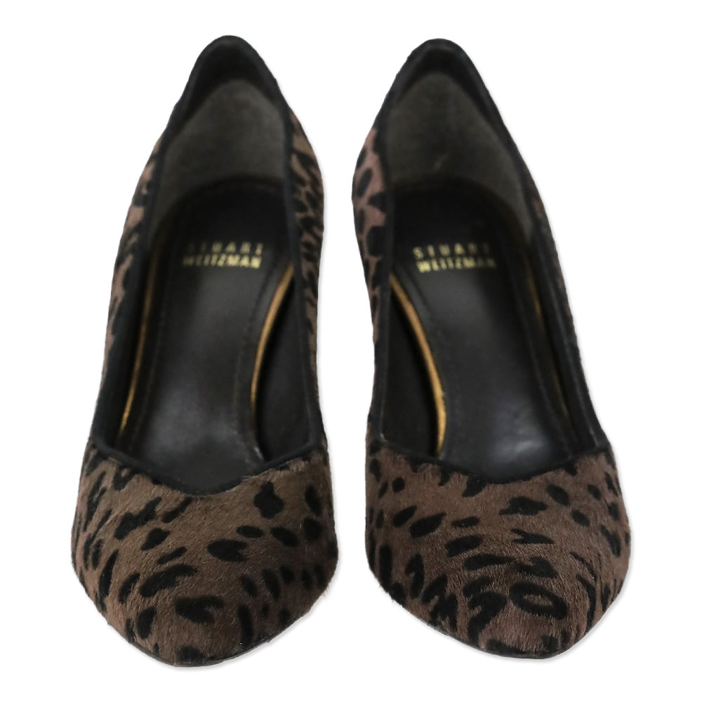 Stuart Weitzman Dark Brown Leopard Print Calf Hair Pumps