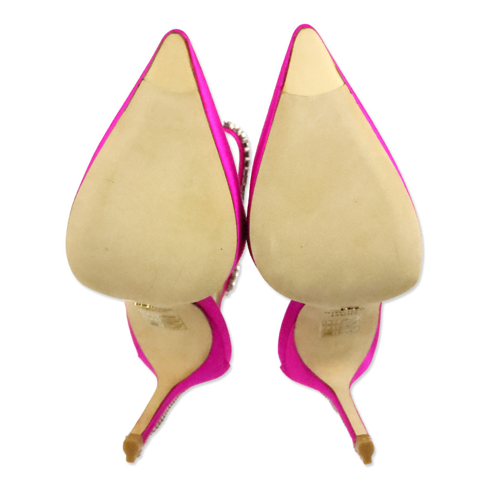 Stuart Weitzman Flamingo Satin Stuart Glam 100 Strap Pumps