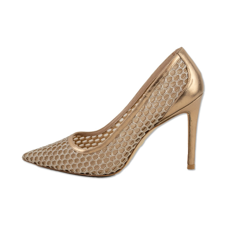 Stuart Weitzman Gold Glitter Mesh 100 Pumps