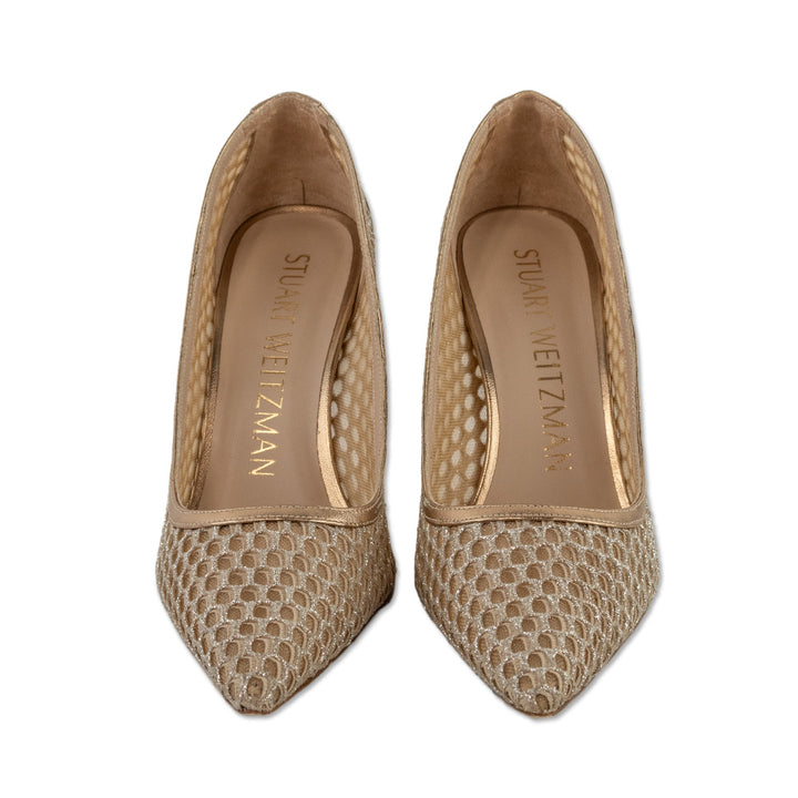 Stuart Weitzman Gold Glitter Mesh 100 Pumps