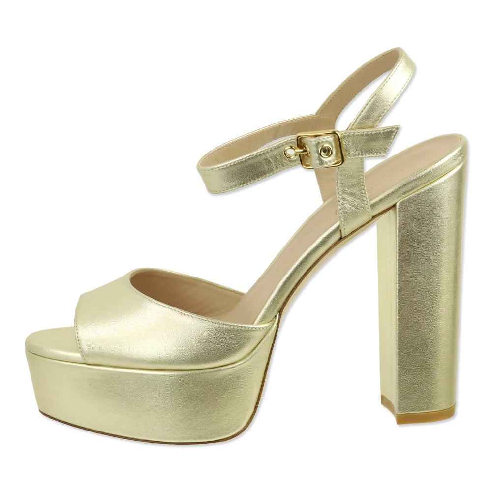 Stuart Weitzman Gold Lame Nappa Ryder 95 Platform Sandal