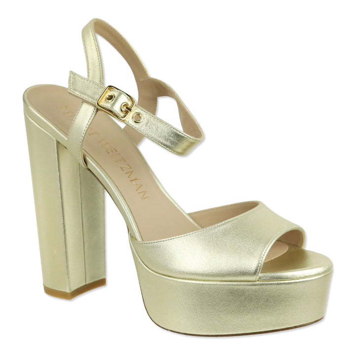 Stuart Weitzman Gold Lame Nappa Ryder 95 Platform Sandal