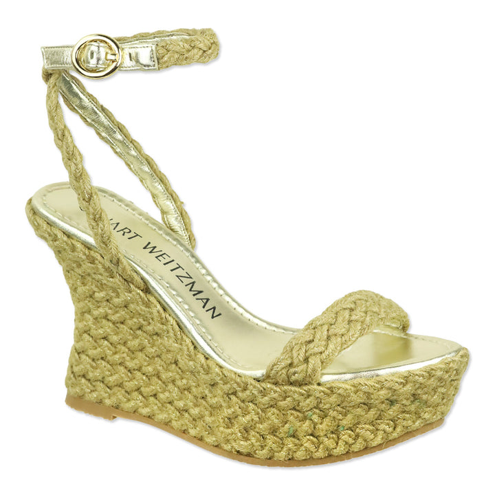 Stuart Weitzman Gold Braided Jute Slingback Platform Wedge Sandal