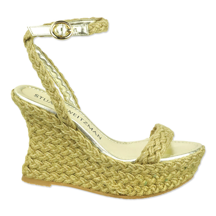 Stuart Weitzman Gold Braided Jute Slingback Platform Wedge Sandal