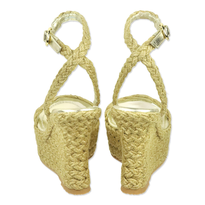 Stuart Weitzman Gold Braided Jute Slingback Platform Wedge Sandal