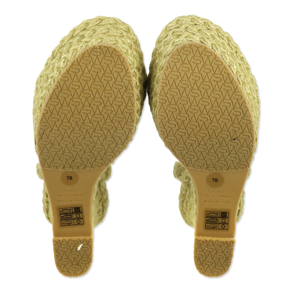 Stuart Weitzman Gold Braided Jute Slingback Platform Wedge Sandal