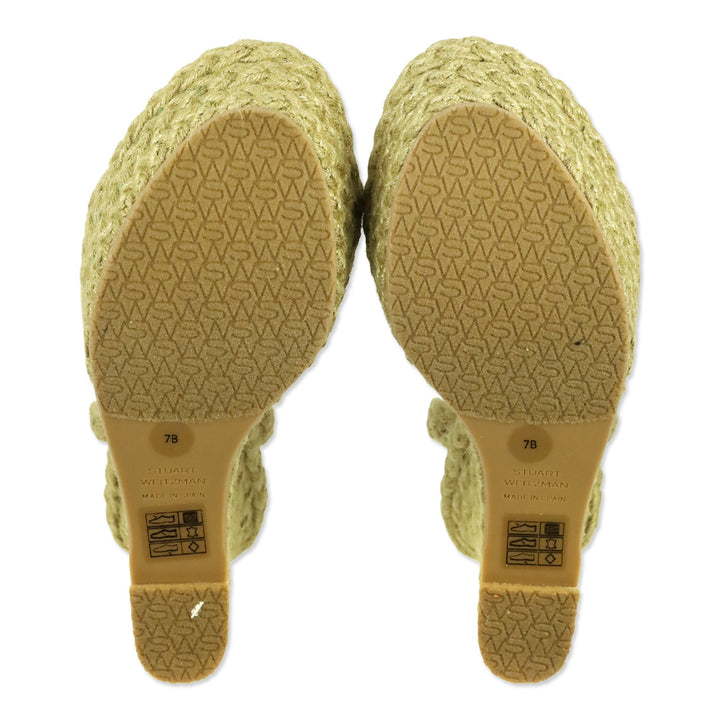 Stuart Weitzman Gold Braided Jute Slingback Platform Wedge Sandal