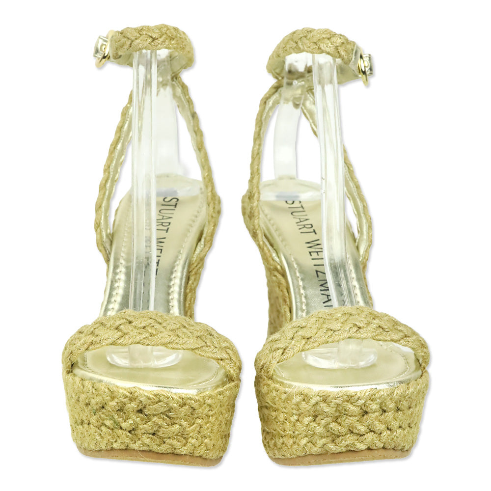 Stuart Weitzman Gold Braided Jute Slingback Platform Wedge Sandal