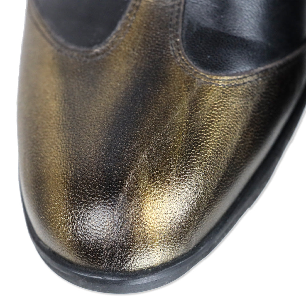 Stuart Weitzman Gold/Black Leather Mid-Calf Lace-Up Sneaker Booties