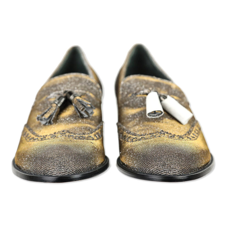 Stuart Weitzman Guy Thing Metallic Lurex Tassel Loafers
