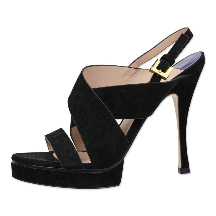Stuart Weitzman Hester Black Suede Platform Slingback Sandal