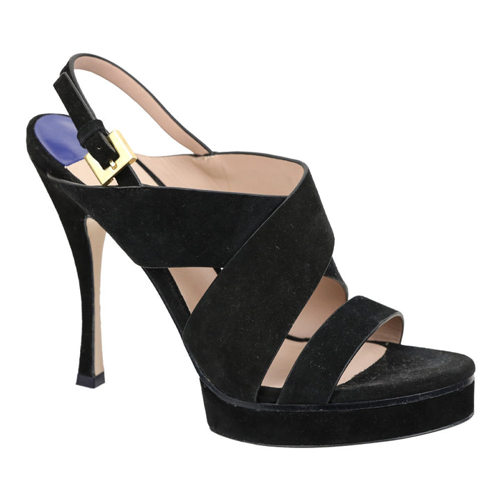 Stuart Weitzman Hester Black Suede Platform Slingback Sandal