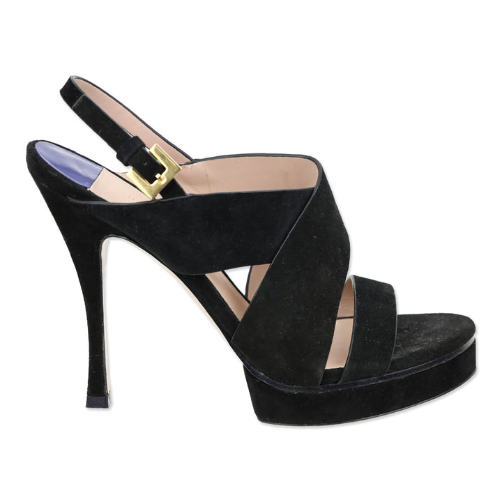 Stuart Weitzman Hester Black Suede Platform Slingback Sandal