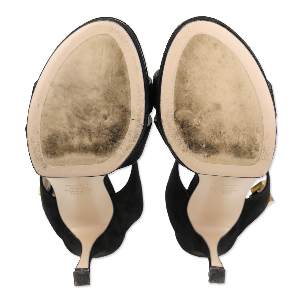 Stuart Weitzman Hester Black Suede Platform Slingback Sandal