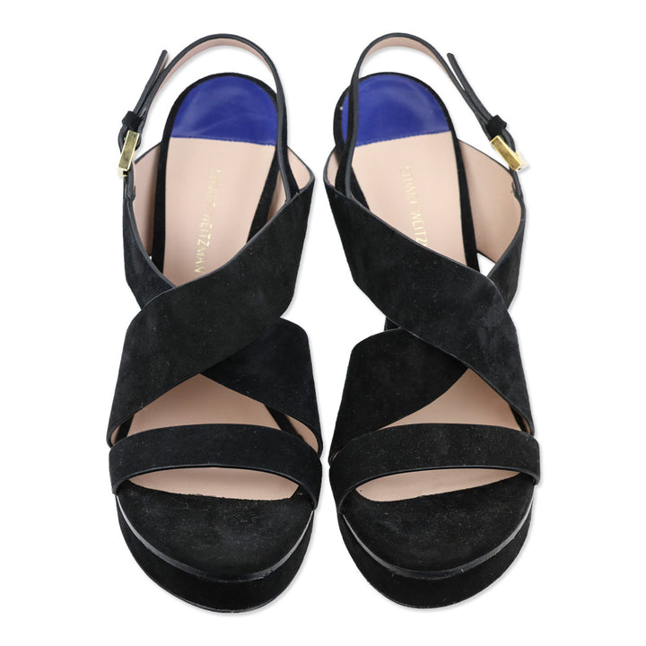 Stuart Weitzman Hester Black Suede Platform Slingback Sandal