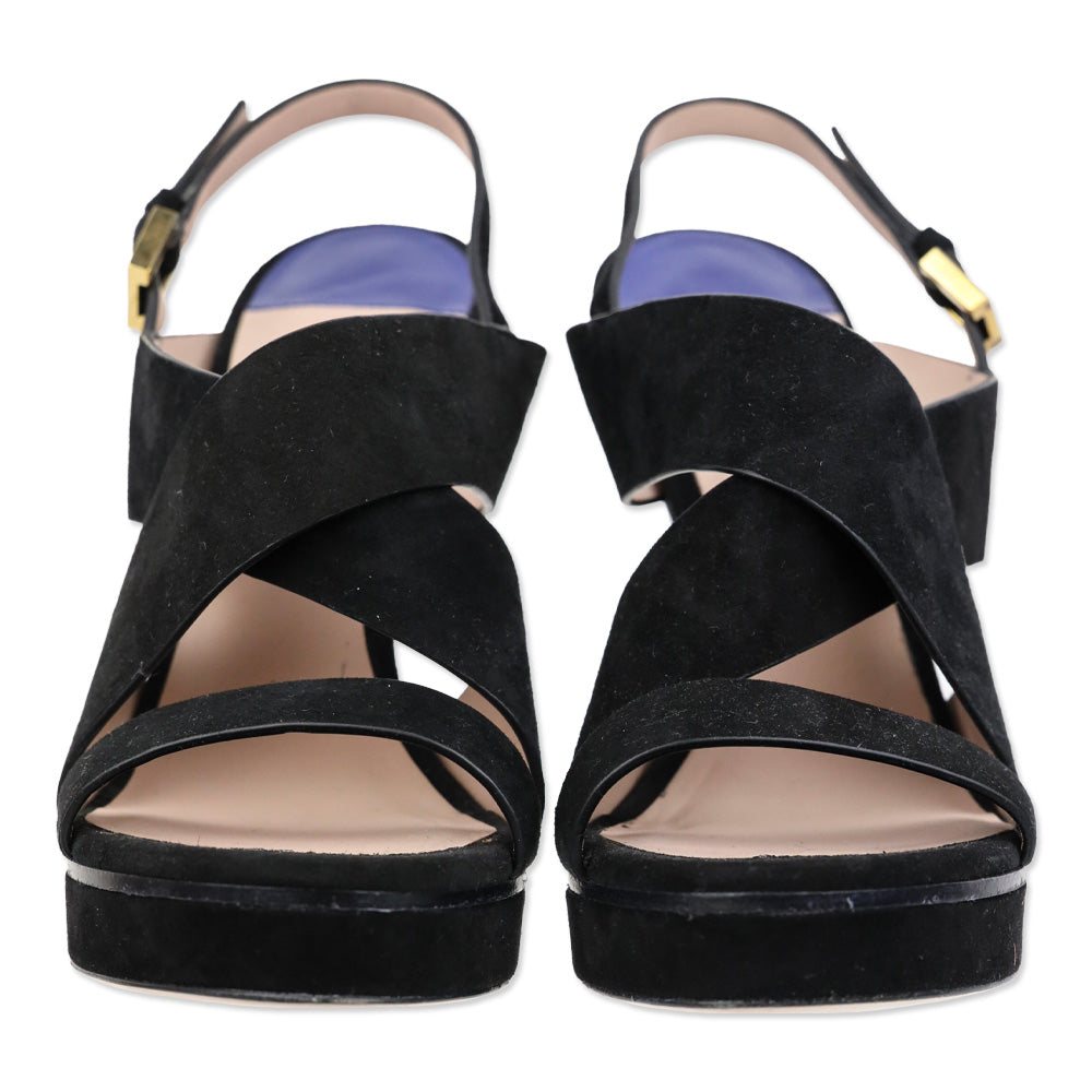 Stuart Weitzman Hester Black Suede Platform Slingback Sandal