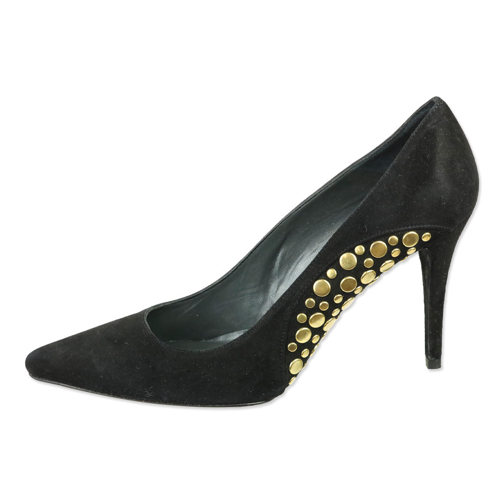 Stuart Weitzman Hispot Black Suede Bronze Studded Pump