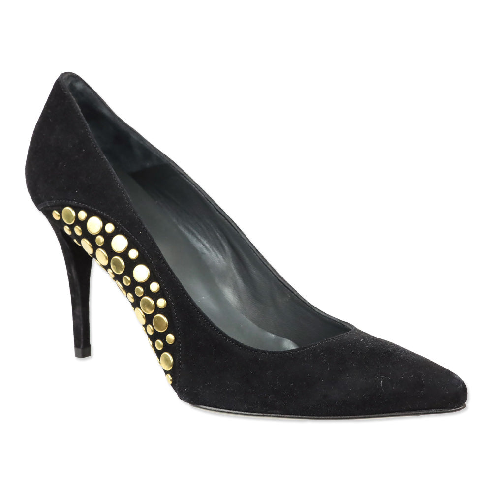 Stuart Weitzman Hispot Black Suede Bronze Studded Pump