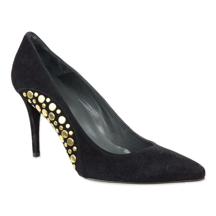 Stuart Weitzman Hispot Black Suede Bronze Studded Pump